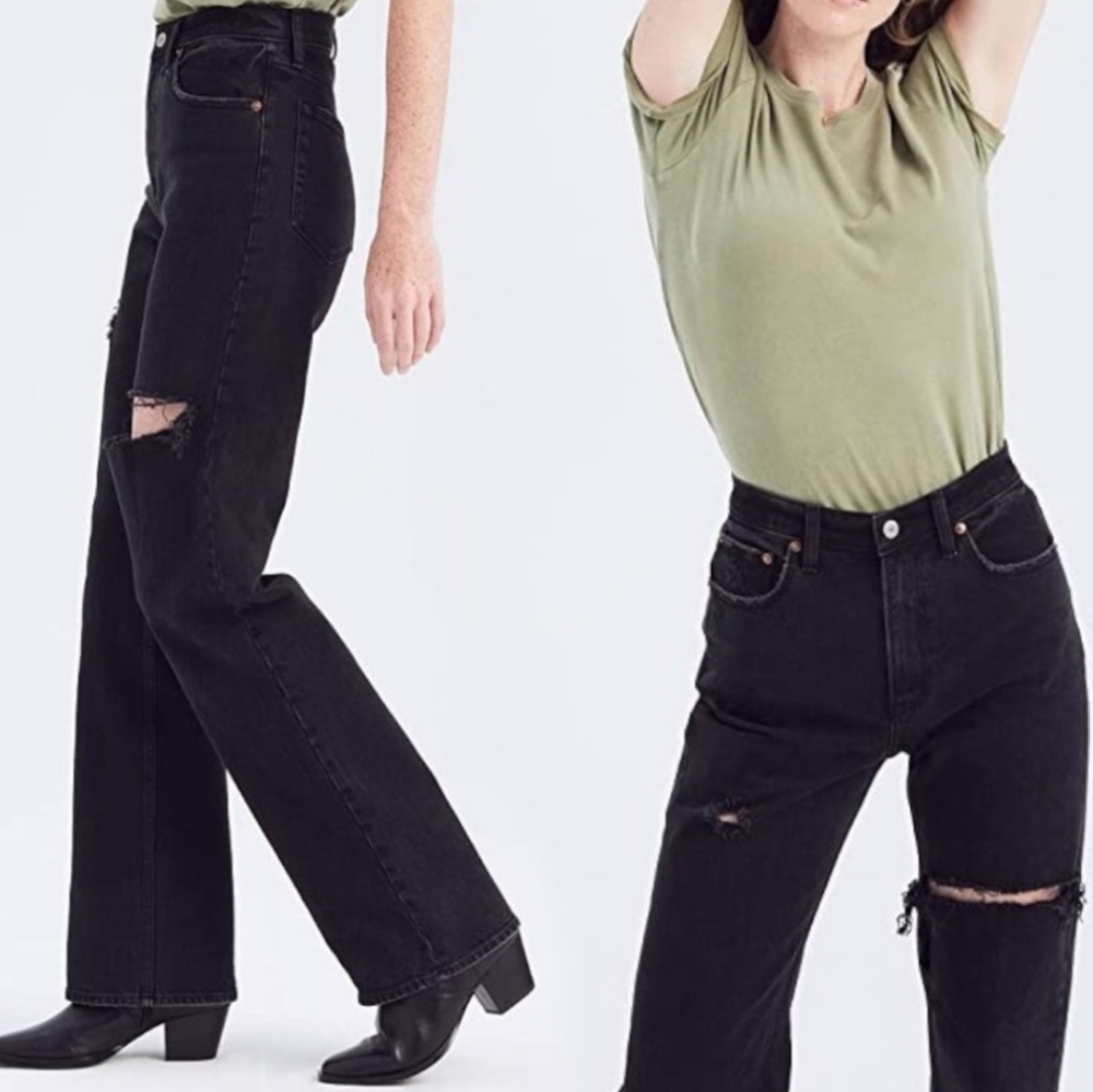 Abercrombie & Fitch 90s High Rise Relaxed Jean Distressed Black 25 / 0 Petite